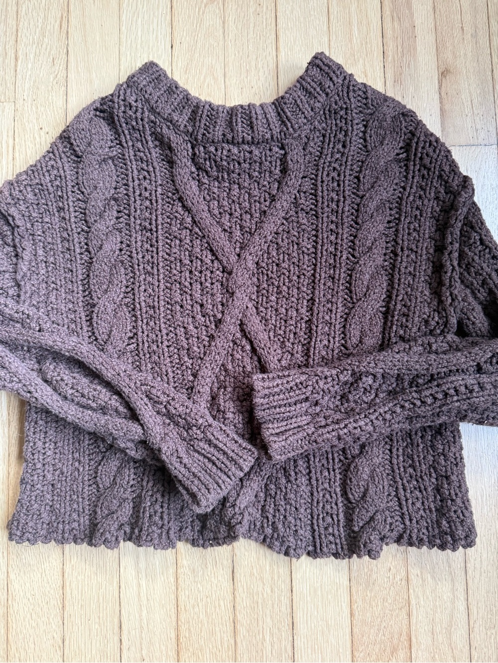 FREE PEOPLE Chunky Cable Knit Sweater  in Brown size XS EUC